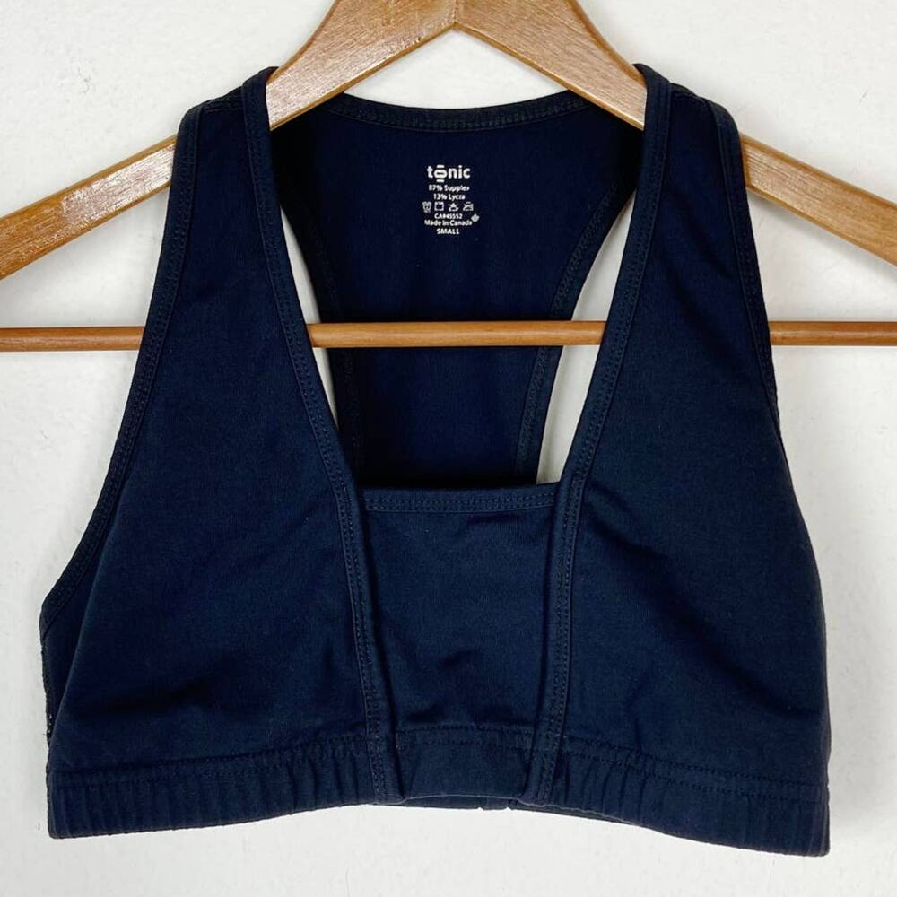 Tonic T-Strap Racerback Sports‎ Bra Size S Black Stretch Knit Lightly Lined